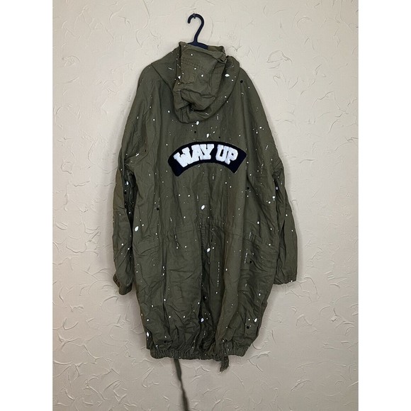 Forever 21 Army Green Nice Design Cotton Linen Hoodie Jacket Size M - Picture 4 of 5